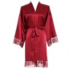 Burgundy Solid Lace robe Plain robe Bridesmaid silk satin robe Bride  bridal robe Wedding robes 